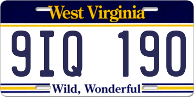 WV license plate 9IQ190
