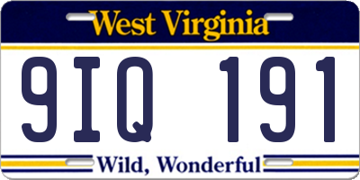 WV license plate 9IQ191