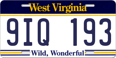 WV license plate 9IQ193