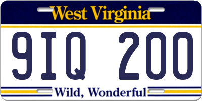 WV license plate 9IQ200