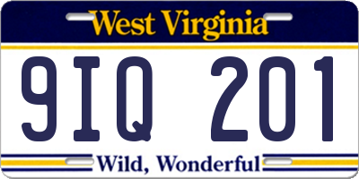 WV license plate 9IQ201