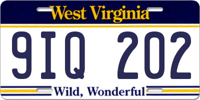 WV license plate 9IQ202