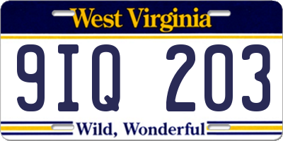 WV license plate 9IQ203
