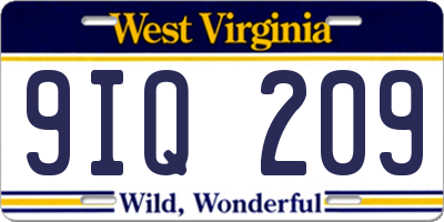 WV license plate 9IQ209