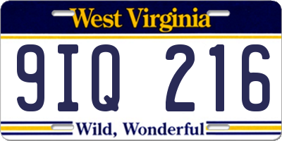 WV license plate 9IQ216