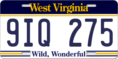 WV license plate 9IQ275