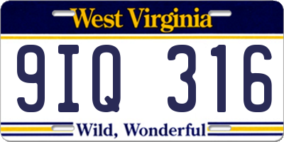 WV license plate 9IQ316