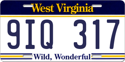WV license plate 9IQ317