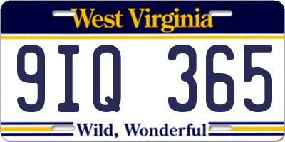 WV license plate 9IQ365