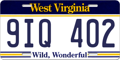 WV license plate 9IQ402