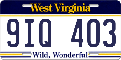 WV license plate 9IQ403