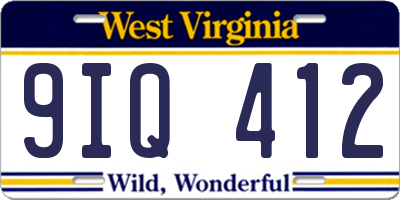 WV license plate 9IQ412