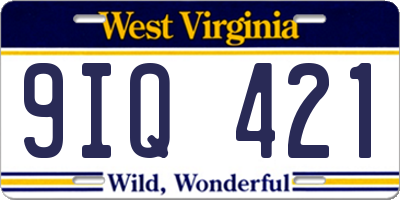 WV license plate 9IQ421