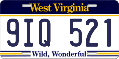 WV license plate 9IQ521