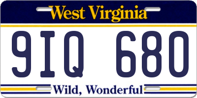 WV license plate 9IQ680