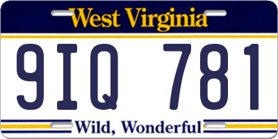 WV license plate 9IQ781
