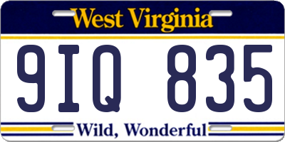 WV license plate 9IQ835