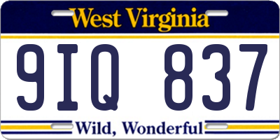WV license plate 9IQ837