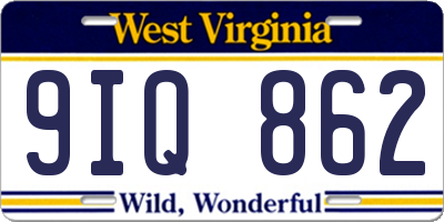 WV license plate 9IQ862
