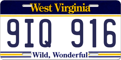 WV license plate 9IQ916