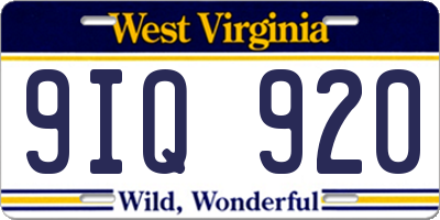 WV license plate 9IQ920