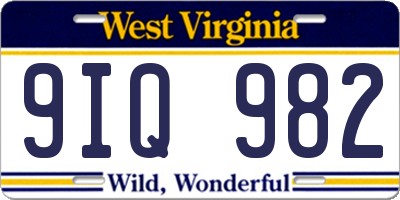 WV license plate 9IQ982