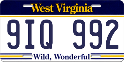 WV license plate 9IQ992