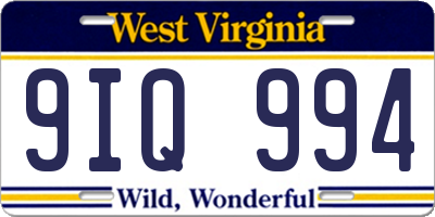WV license plate 9IQ994