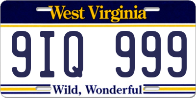 WV license plate 9IQ999