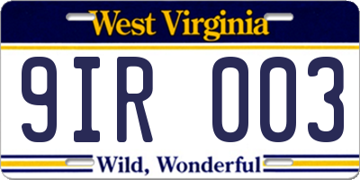 WV license plate 9IR003