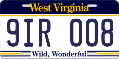 WV license plate 9IR008