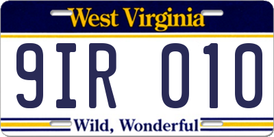 WV license plate 9IR010