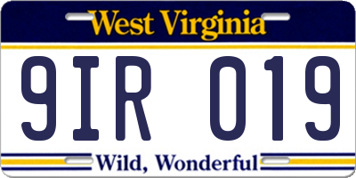 WV license plate 9IR019
