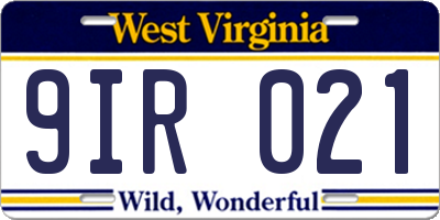 WV license plate 9IR021