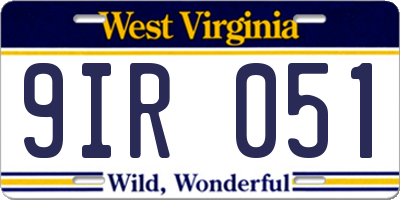 WV license plate 9IR051