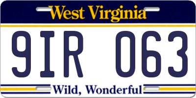 WV license plate 9IR063