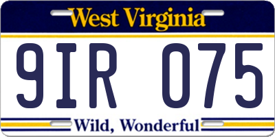 WV license plate 9IR075