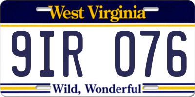 WV license plate 9IR076