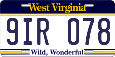 WV license plate 9IR078