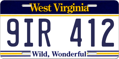 WV license plate 9IR412