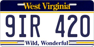 WV license plate 9IR420