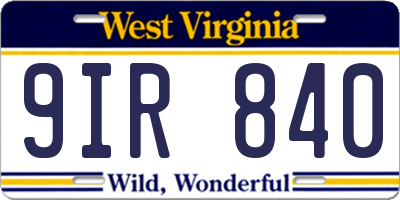 WV license plate 9IR840