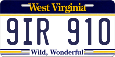 WV license plate 9IR910