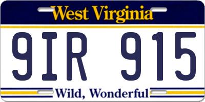 WV license plate 9IR915