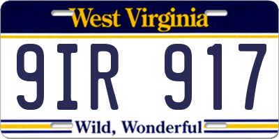 WV license plate 9IR917