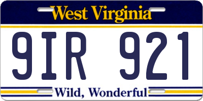 WV license plate 9IR921