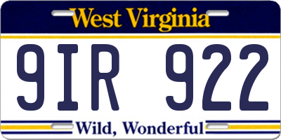 WV license plate 9IR922