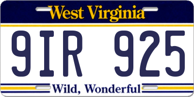 WV license plate 9IR925