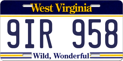 WV license plate 9IR958