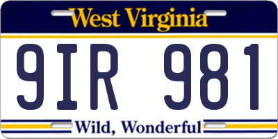 WV license plate 9IR981
